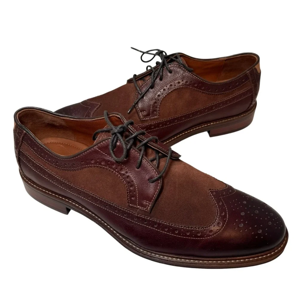 Johnston & Murphy Warner Wingtip Oxford Brown Suede Leather Shoes Men's 11 M